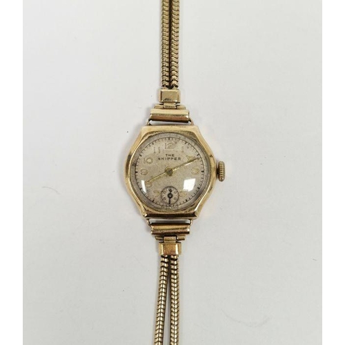 616 - Vintage lady's 9ct gold 'The Skipper' manual wind wristwatch, the circular dial having Arabic numera... 