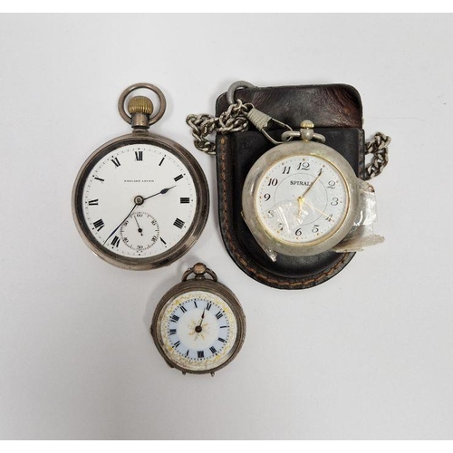 636 - Early 20th century silver-cased open-faced pocket watch, the enamel dial having roman numerals denot... 