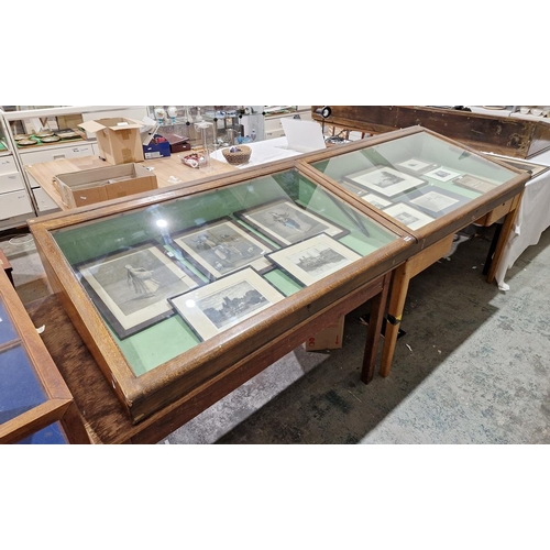 1025A - Early 20th century oak table-top glazed display cabinet, having pair sloping lift-up lids, 30cm high... 