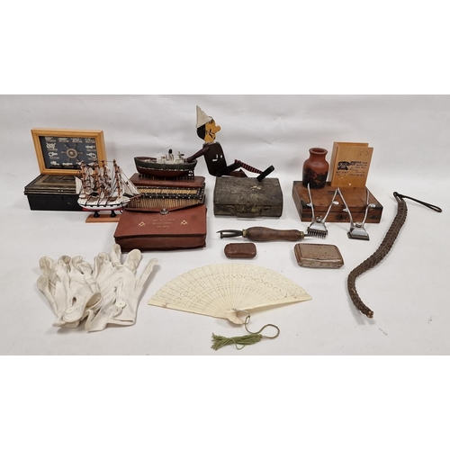 105 - Assorted collectables including a leather and blue watered silk masonic apron and gloves named for W... 