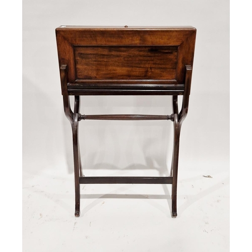 1068 - Late 19th century mahogany folding campaign writing table opening to reveal a gilt tooled leather to... 