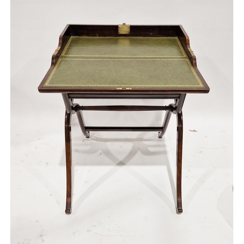 1068 - Late 19th century mahogany folding campaign writing table opening to reveal a gilt tooled leather to... 