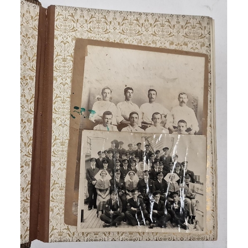 107 - Late Victorian photograph album, mounted with family portraits alternating with pages printed with b... 