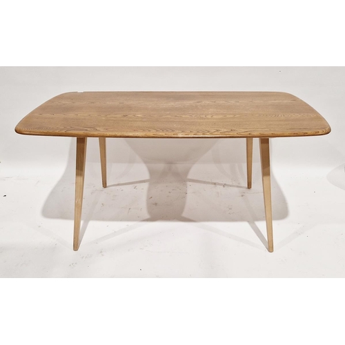 1070 - Ercol blonde oak dining table, 72cm high x 150cm wide x 76cm deep and a set of six matching spindle ... 