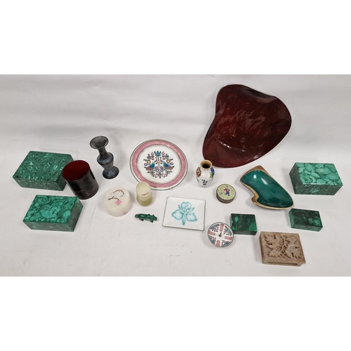 111 - Collection of polished malachite boxes in sizes, various Austrian enamelled cups, stands and napkin ... 