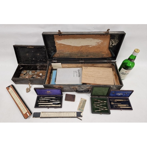 115 - Collection of cased draughtsman's sets, early to mid 20th century, a late Victorian jewellery box, a... 