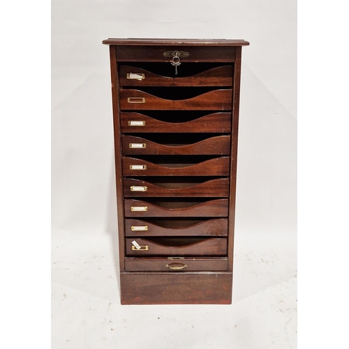 1166 - 20th century mahogany veneer tambour-fronted filing cabinet, the tambour front dropping to reveal ni... 