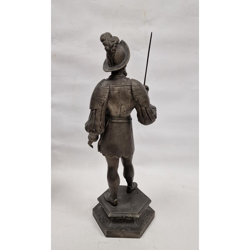 119 - Pair of late 19th/early 20th century French spelter figures of soldiers in historical costume, each ... 