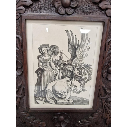 121 - Five early 20th century carved wooden picture frames, two carved with oakleaves and flowers, includi... 