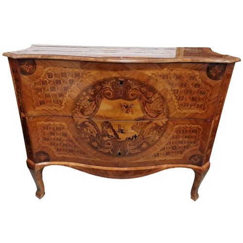 1219 - Pair of 18th century Italian walnut marquetry commodes in the manner of Giuseppe Maggiolini, of serp... 