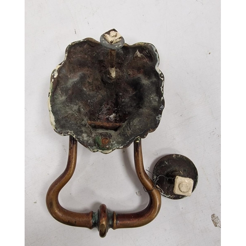 132 - 19th century brass lion mask door knocker, with fittings, approx. 22cm high overall