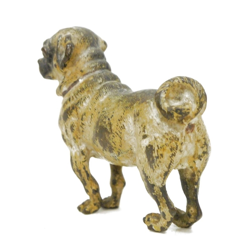 156 - Early 20th century cold painted lead model of a pug, standing four square with dark red collar, 7cm ... 