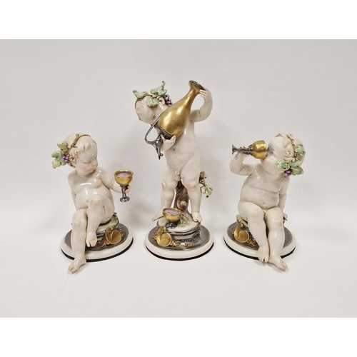 17 - Three G Calle Capodimonte-style figures of Bacchic putti, incised G Calle R.C.1967 marks, each putti... 