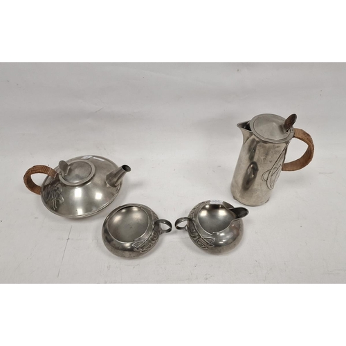 184 - Liberty & Co Tudric pewter four-piece teaset, no.0231 to include teapot, hot water jug, cream jug an... 