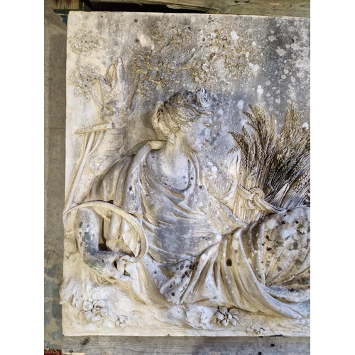 187 - Pair of Coade stone, moulded relief panels, titled “Agriculture” and “Navigation” based on designs b... 