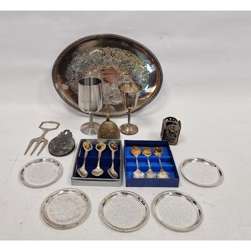 197 - Quantity souvenir spoons and other plated items