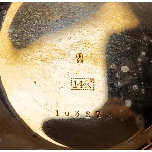 207 - 14K gold pocket watch, button winding with subsidiary seconds dial (second dial, hand missing and so... 