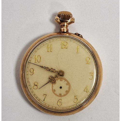 207 - 14K gold pocket watch, button winding with subsidiary seconds dial (second dial, hand missing and so... 