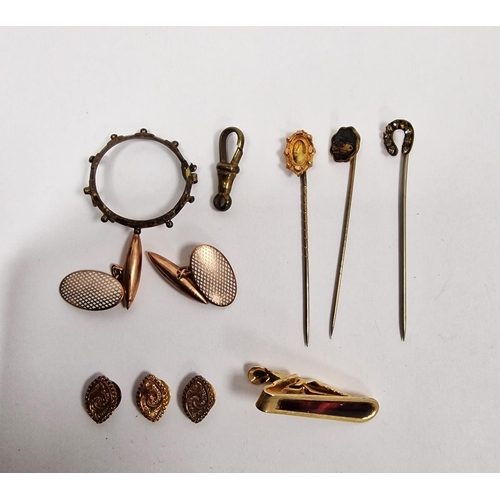 211 - Three stickpins, cased, three gold-coloured metal collar studs, cased and two gold-coloured metal an... 