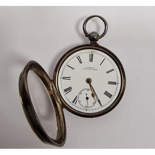 216 - Victorian silver pocket watch, Waltham, key winding with subsidiary seconds dial