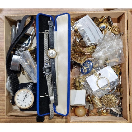 240 - Quantity of gilt metal, costume jewellery and watches including Incabloc, Excelsior Park stopwatch, ... 