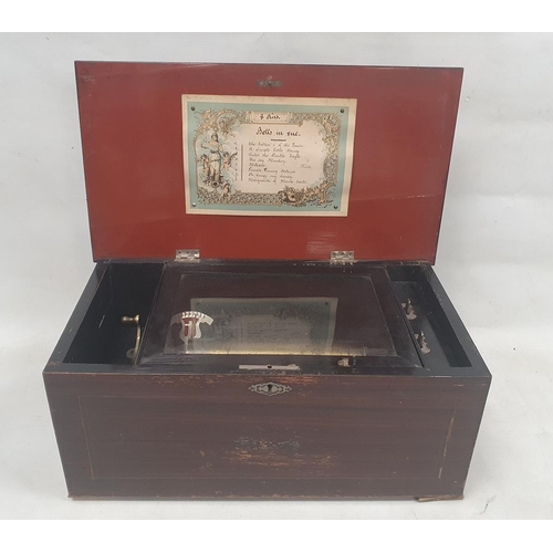 242 - LOT WITHDRAWN Victorian cylinder musical box in stained, inlaid and ebonised case decorated with flo... 