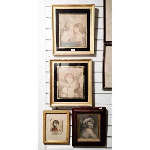 248 - Pair of colour stipple engravings, pairs of winged cherubs, 36cm x 31cm (excluding frame), a small h... 