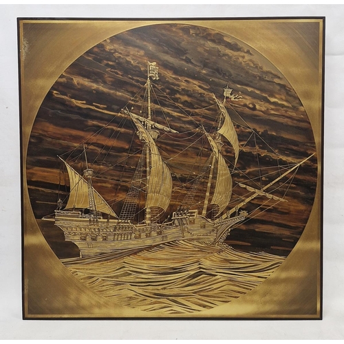 280 - Rudy Lechleiter (Canadian/German, b.1947)
 Etching on copper and brass
 Maritime scene with tall mas... 