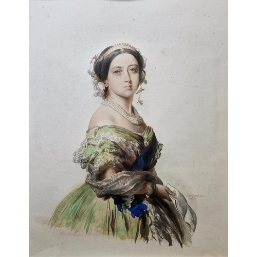 284 - Set of four painted prints after Franz Xavier Winterhalter 
 Queen Victoria wearing coronet and pear... 