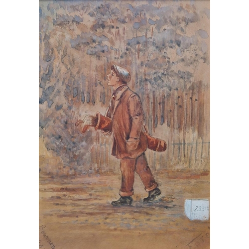 288 - Unattributed
 Watercolour drawing 
 Edwardian girl at water pump, 20cm x 12cm 
 F J Heywood
 Waterco... 