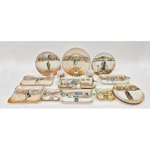 31 - Group of Royal Doulton Dickens ware, circa 1900, printed marks, variously printed with Dickensian ch... 