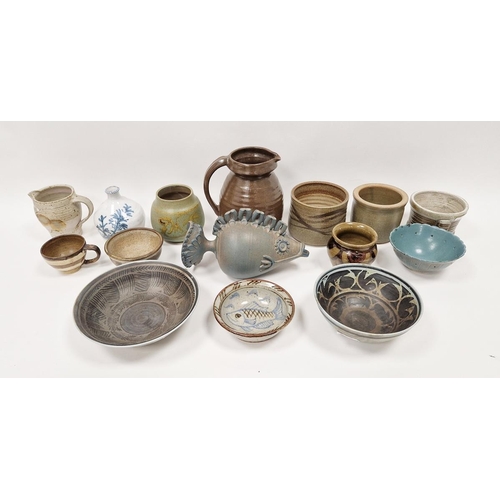 33 - Collection of studio ceramics including a stoneware bowl by G Owen-Jones, a stoneware blue glazed mo... 