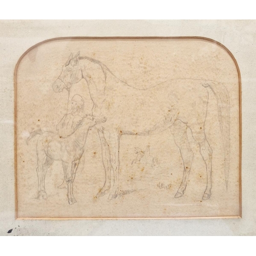 337 - FD(?)
 Pair pencil drawings 
 Studies of horses and foals, initialled and dated 1884 and 1887, 20.5c... 