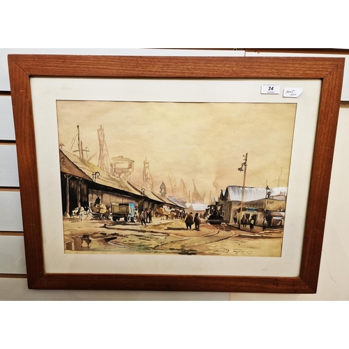 338 - ?? Mason (20th century school)
 Watercolour heightened with white
 View from San Francisco Docks wit... 