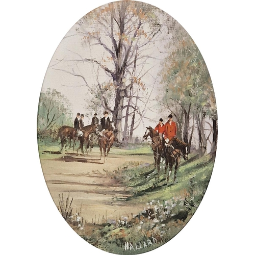 349 - Hallard 
 Set of four oils on board
 Hunting scenes, oval, 17cm x 12cm