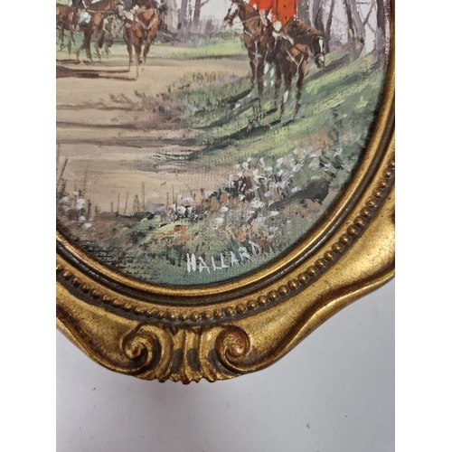 349 - Hallard 
 Set of four oils on board
 Hunting scenes, oval, 17cm x 12cm