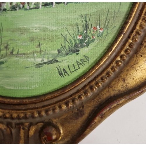 349 - Hallard 
 Set of four oils on board
 Hunting scenes, oval, 17cm x 12cm