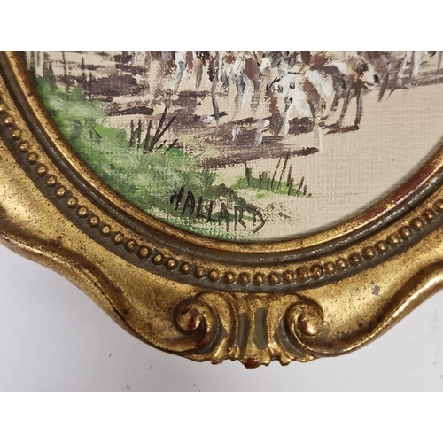 349 - Hallard 
 Set of four oils on board
 Hunting scenes, oval, 17cm x 12cm