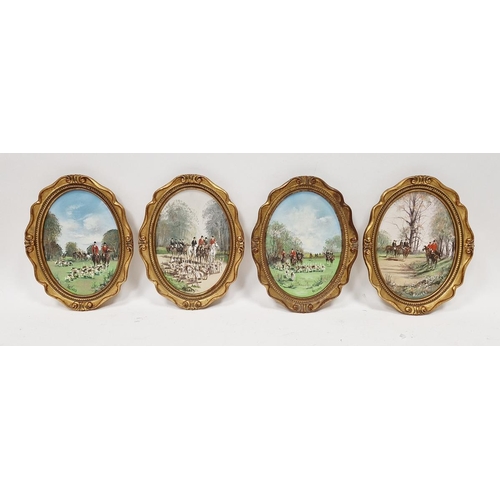 349 - Hallard 
 Set of four oils on board
 Hunting scenes, oval, 17cm x 12cm