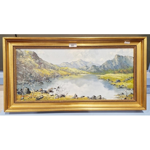 351 - Charles Wyatt Warren (1908-1993)
 Oil on board
 Highland lake scene, signed, 24cm x 54cm