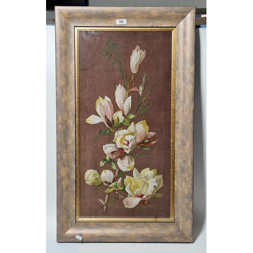 352 - Late 19th/early 20th century school
 Oil on velvet
 Study of magnolias, monogrammed lower right, fra... 