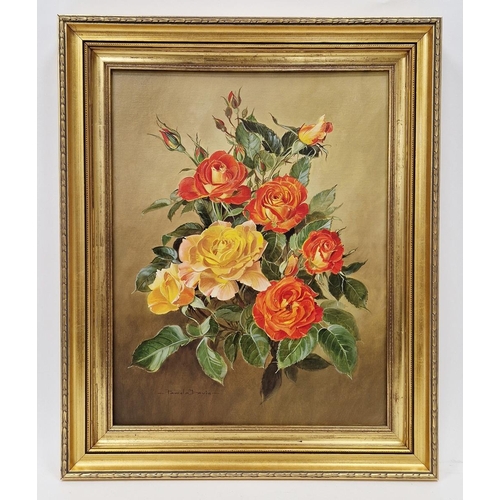 354 - Pamela Davis (20th century school)
 Oil on board
 Still life of flowers, signed lower left, framed, ... 