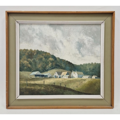 355 - Victor Haddrell (20th century)
 Oil on board
 Rural landscape with view of a farm buildings, signed ... 