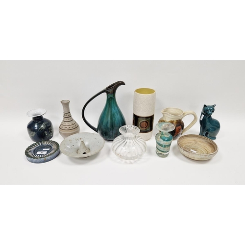 37 - Collection of studio pottery and art glass, including a Mdini glass vase cased with turquoise and op... 