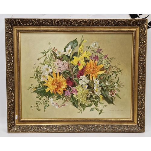 378 - Pamela Davis (20th century school)
 Oil on canvas
 Still life of flowers, signed lower right, framed... 