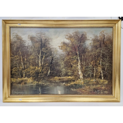 380 - Neogradin (Hungarian, 20th century)
 Oil on canvas
 Woodland landscape with view of trees overlookin... 