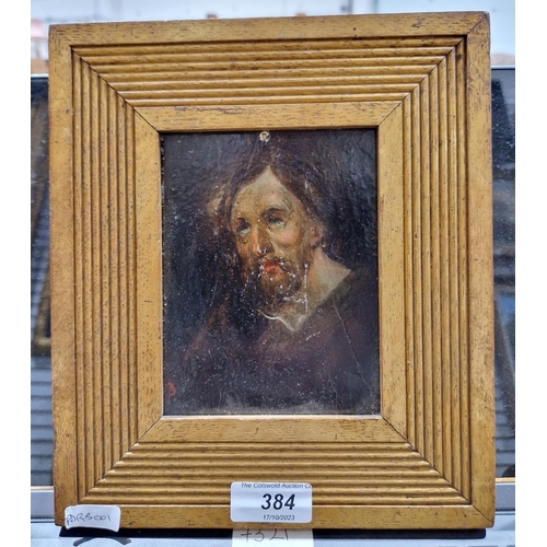 384 - Unattributed
 Oil on panel
 Head and shoulders portrait of a bearded man, 12.5cm x 9.5cm