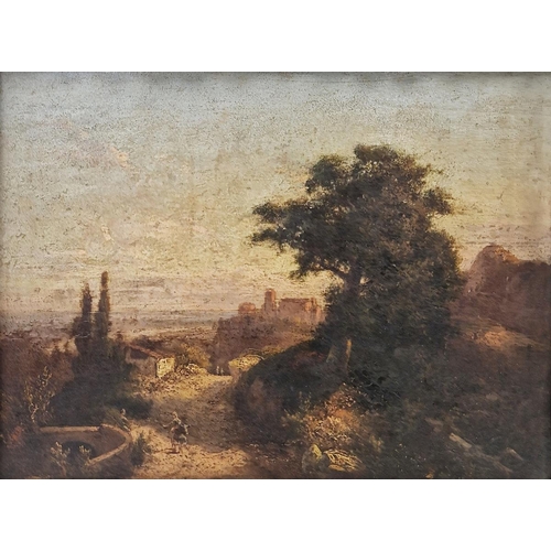 385 - Late 18th/early 19th century Italian school
 Oil on panel
 Coastal landscape with figure on horsebac... 