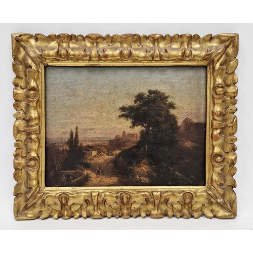 385 - Late 18th/early 19th century Italian school
 Oil on panel
 Coastal landscape with figure on horsebac... 