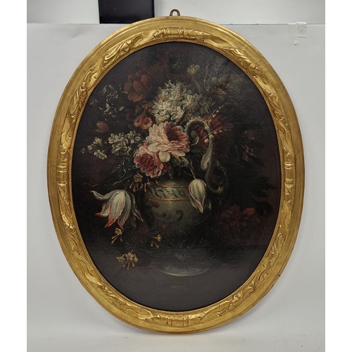 391 - Circle of Gaspar Pieter Verbruggen II  

Pair oils on canvas  Set in oval, floral studies, 64.75cm x... 